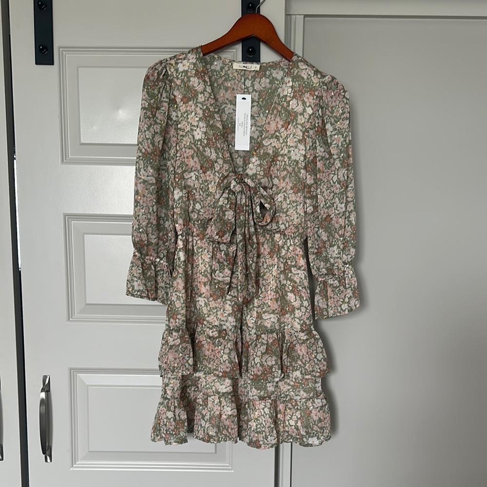 Simi Floral Metallic Ruffle Dress